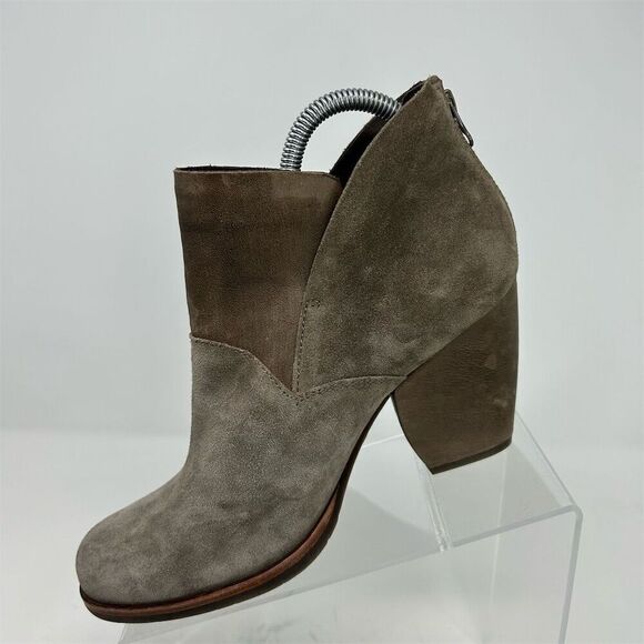 KORK-EASE Gray Light Brown Leather Ankle Booties Size 9 Back Zipper Comfort - Picture 3 of 13